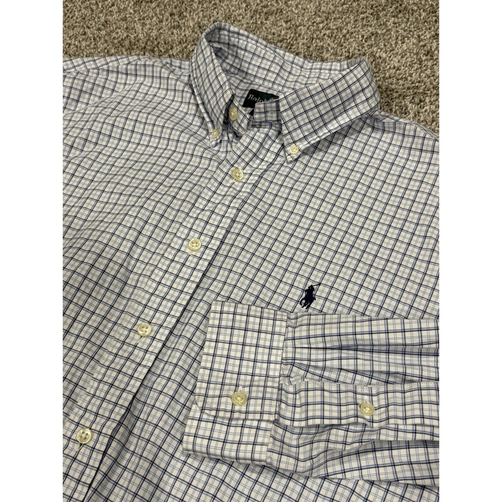 Ralph Lauren Long Sleeve Button Down Mens Size XL Custom Fit Plaid Blue‎